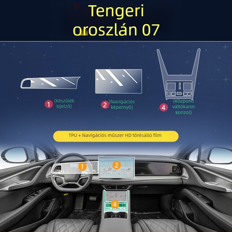 BYD Hiace 07EV belső központi kijelző és navigációs kijelző TPU edzett védőfilm – magas és alacsony hőmérséklet-ellenállás, általános felhasználás