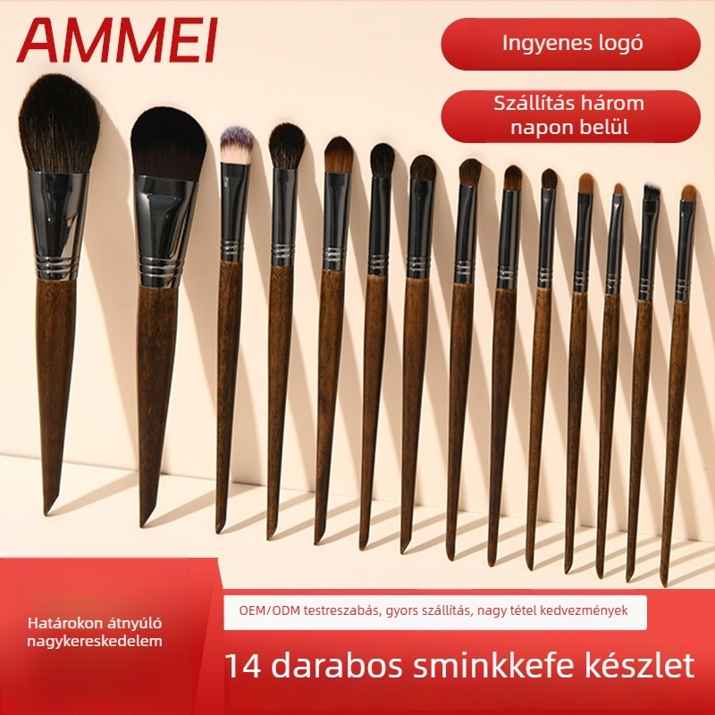 Állati szőrű sminkecset készlet, 30 darab, fa nyél