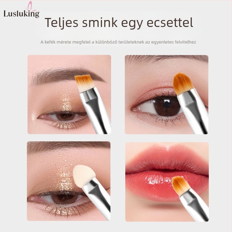4 részes hordozható sminkecset készlet, kivehető mini ecsetek a szemhéjhoz, szemöldökhöz, szemkontúrhoz és szempillákhoz; szintetikus sörték; ABS műanyag nyél; hordozható kialakítás