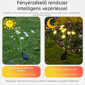 Daisy ground lamp – napelemes kültéri kertvilágítás, növény alakú, rozsdamentes acél, IP65, 3W, 6–12 óra működés