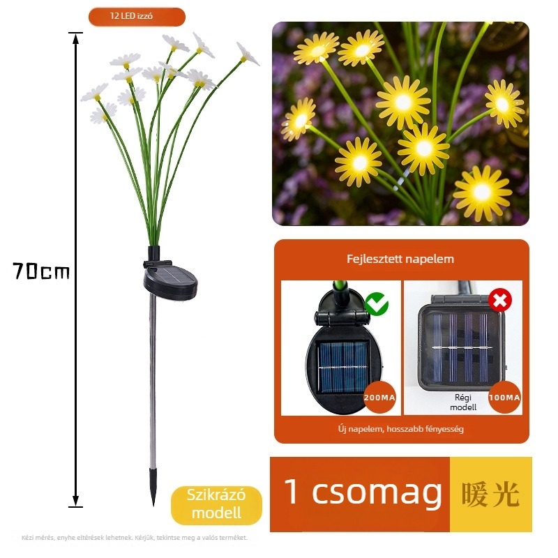 Daisy ground lamp – napelemes kültéri kertvilágítás, növény alakú, rozsdamentes acél, IP65, 3W, 6–12 óra működés