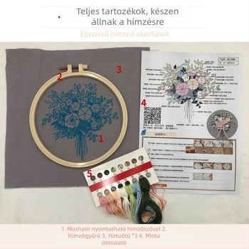 Keresztszemes készlet kezdőknek — növények virágok mintával, 100% pamut anyag, modern minimalista stílus