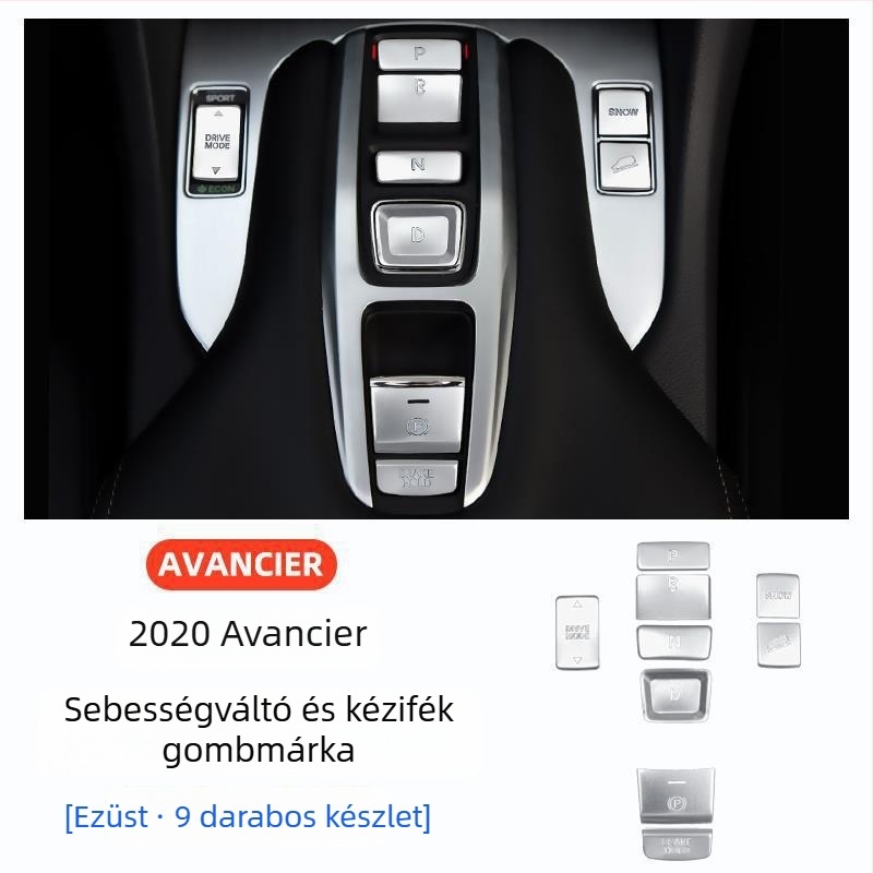 A Honda UR-V belső részéhez szánt alumínium ötvözet dekoratív matrica a váltókar és a kézifék környezetéhez (2017–2020), testreszabható feldolgozással.