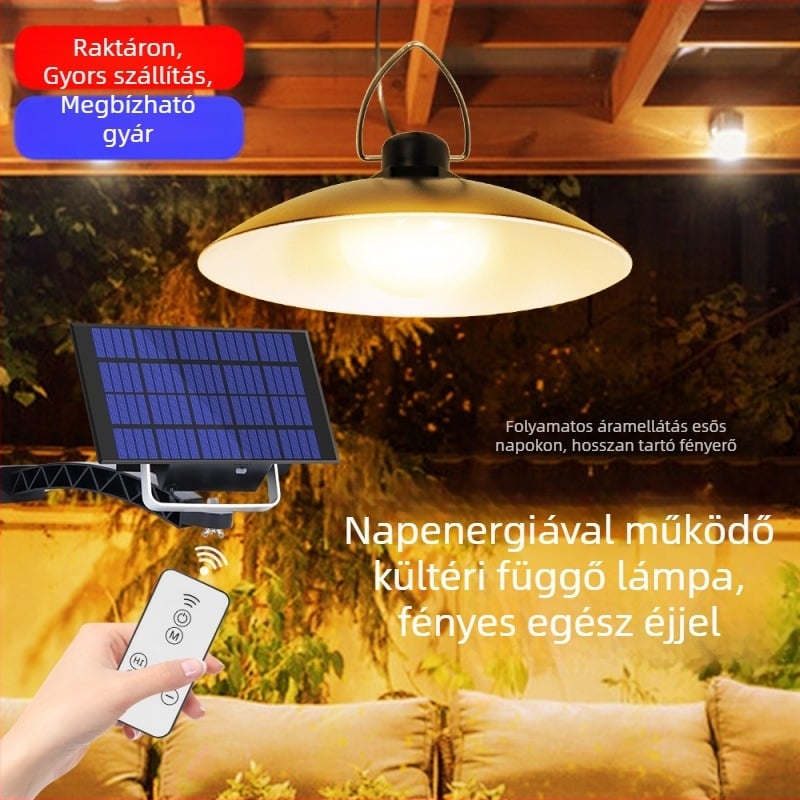 Napelemes LED csillár kerthez és udvarra, kültéri vízálló lámpa fényérzékelő kapcsolóval