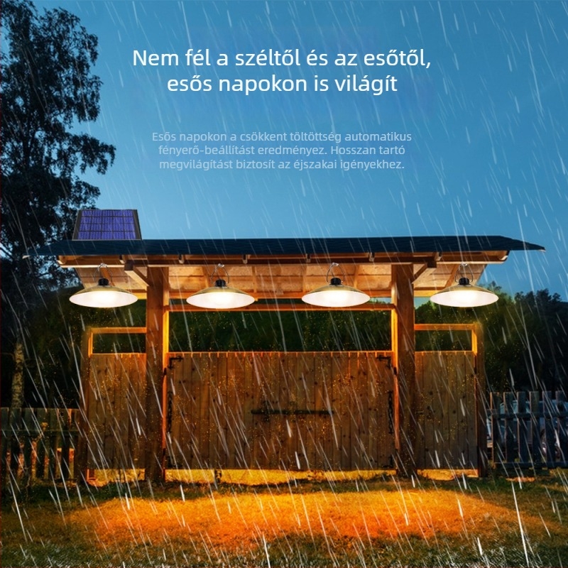 Napelemes LED csillár kerthez és udvarra, kültéri vízálló lámpa fényérzékelő kapcsolóval
