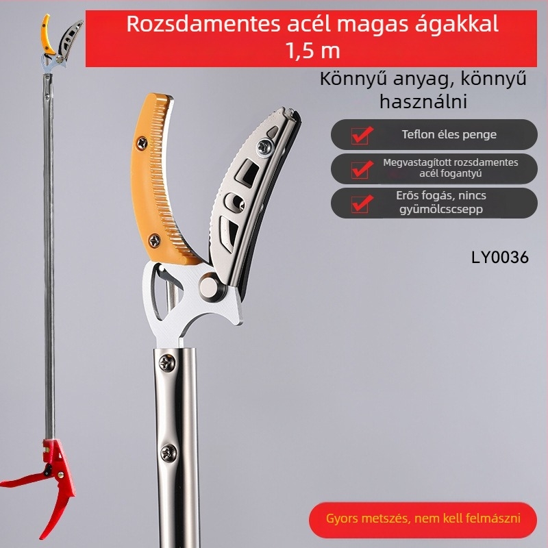 Többfunkciós gyümölcs- és metszőolló magaslatokról, rozsdamentes acélból, kinyújtható és visszahúzható