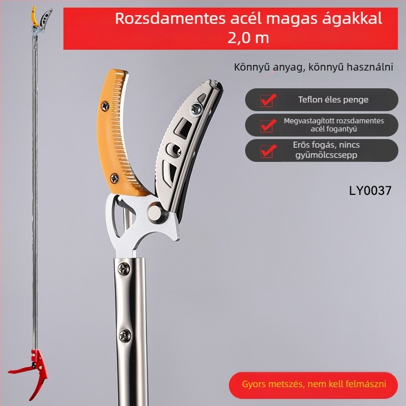 Többfunkciós gyümölcs- és metszőolló magaslatokról, rozsdamentes acélból, kinyújtható és visszahúzható