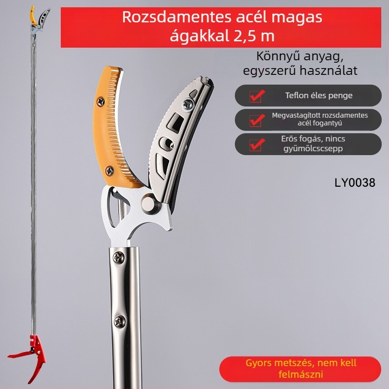 Többfunkciós gyümölcs- és metszőolló magaslatokról, rozsdamentes acélból, kinyújtható és visszahúzható