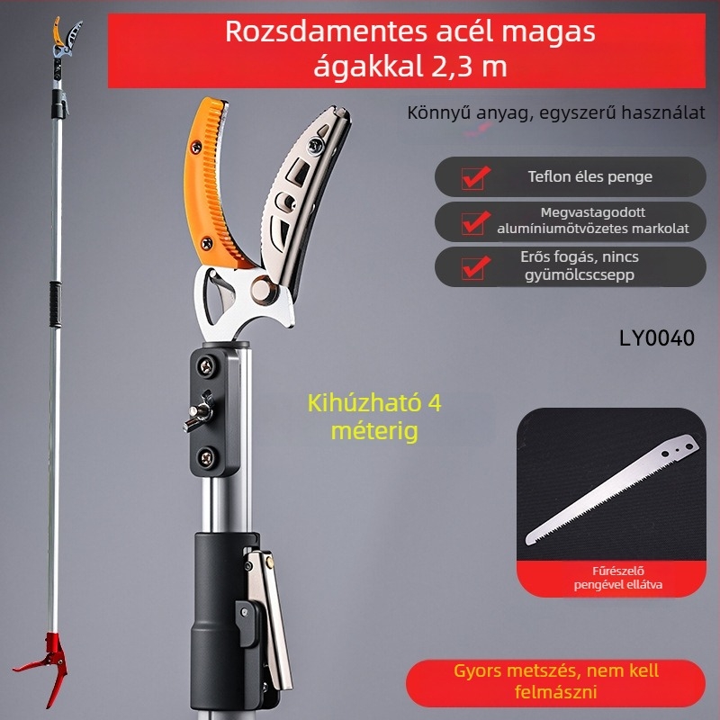 Többfunkciós gyümölcs- és metszőolló magaslatokról, rozsdamentes acélból, kinyújtható és visszahúzható