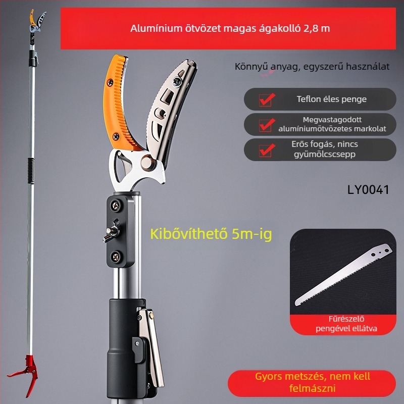 Többfunkciós gyümölcs- és metszőolló magaslatokról, rozsdamentes acélból, kinyújtható és visszahúzható