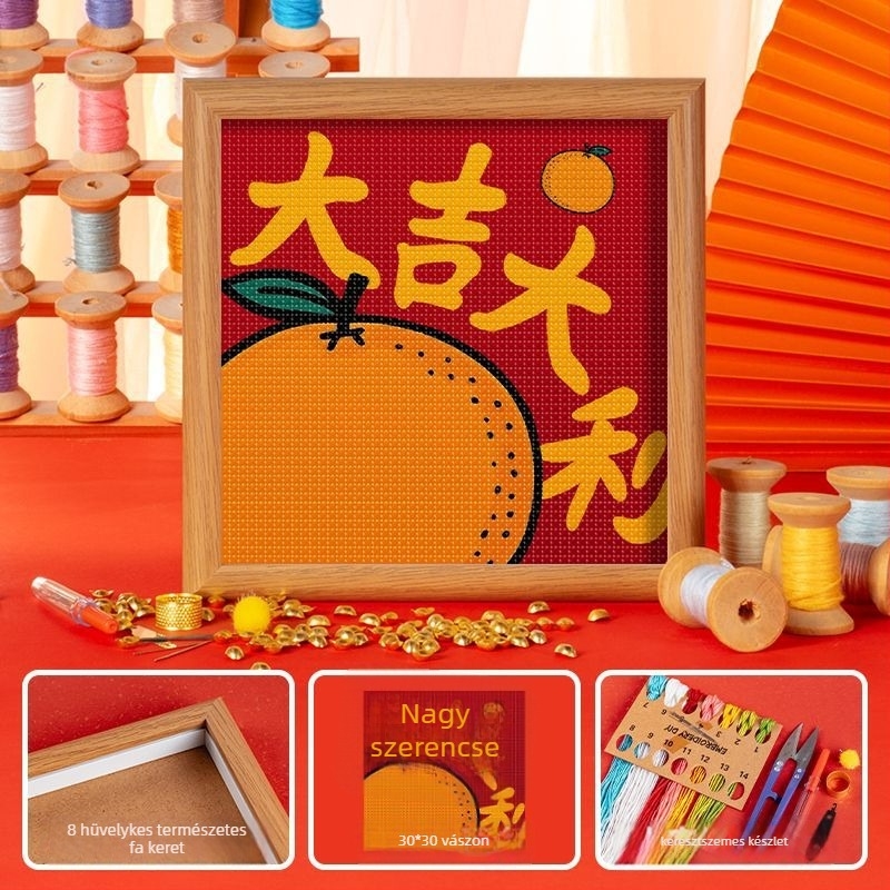 Gyerekeknek szóló keresztszemes készlet kerettel – 11ct vászon, műanyag lemez, kínai stílusú minta