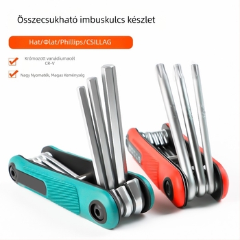 Összecsukható hatszögletű imbuszkulcs készlet belső hatszögfejekkel, króm-vanádium acélból