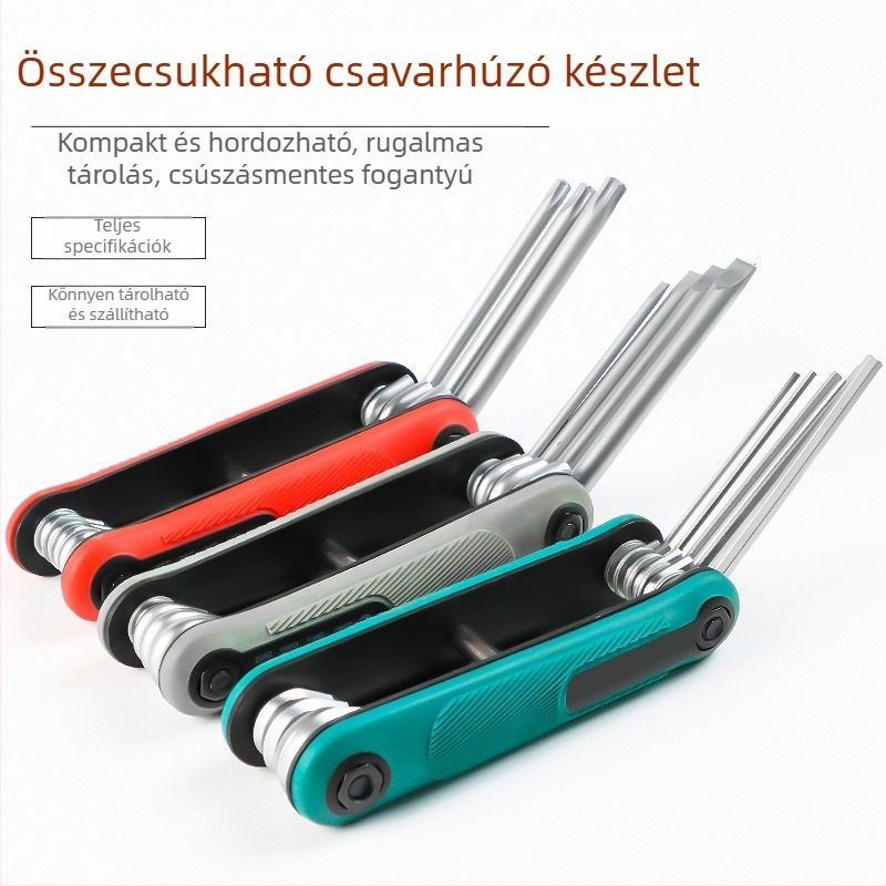 Összecsukható hatszögletű imbuszkulcs készlet belső hatszögfejekkel, króm-vanádium acélból