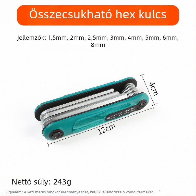 Összecsukható hatszögletű imbuszkulcs készlet belső hatszögfejekkel, króm-vanádium acélból