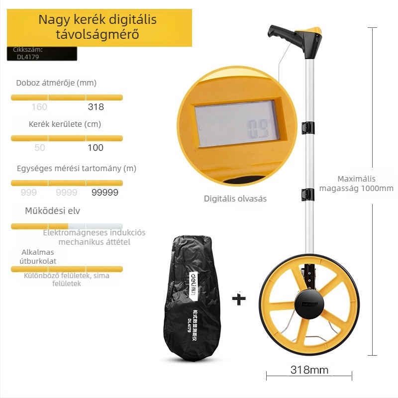 Deli DL330062 Kézi Toló Mechanikus Távolságmérő Kerék – Lézeres Távolságmérő Eszköz Mérnöki Felméréshez (Deli Roller Sorozat)