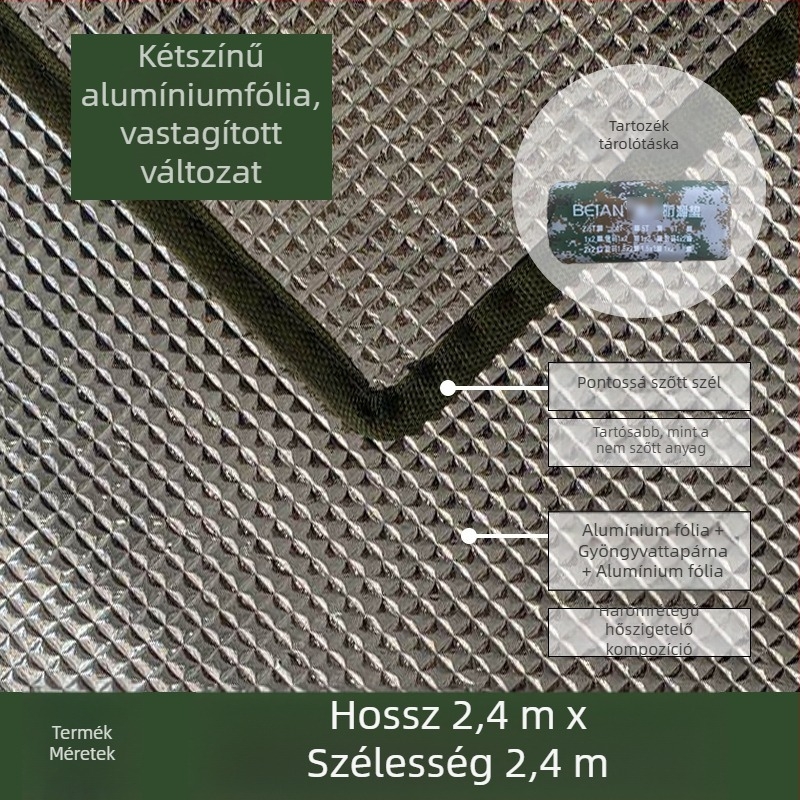 Kétoldalas alufóliás nedvességálló kempingmatrac – kültéri használatra, EVA izoláló párna, négyszögletes forma, 4–8 személy számára