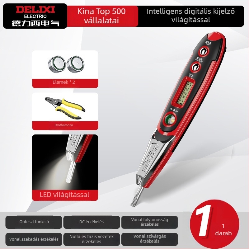 Delixi Electric professzionális teszt toll elektromérnököknek intelligens érzékeléssel, digitális kijelzővel, többfunkciós vezeték-szakadás-tesztelő