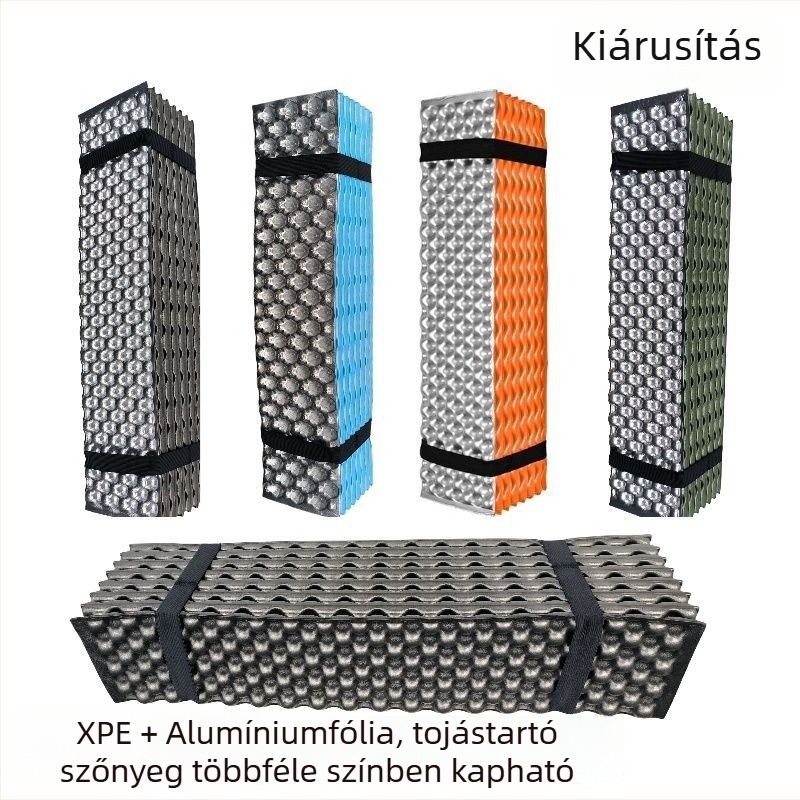 Összecsukható kemping matrac alumíniumfóliával, vastagított, nedvességálló, hordozható 1–2 fő számára