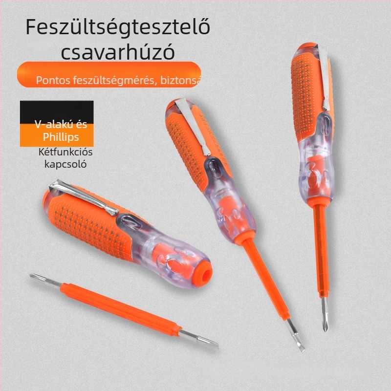 Kétfunkciós feszültség-teszt toll és csavarhúzó, lapos- és Phillips fejű, 220V kompatibilis