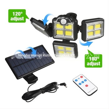 Moduláris napelemes fali lámpa távirányítóval, IP44 vízálló kültéri kert- és kerítés világítás, LED patch, 40W, 3,7V, 16–24 órás üzemidő
