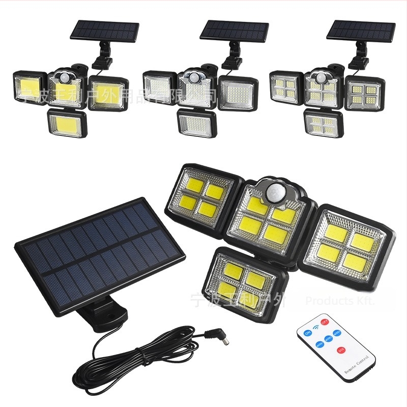 Moduláris napelemes fali lámpa távirányítóval, IP44 vízálló kültéri kert- és kerítés világítás, LED patch, 40W, 3,7V, 16–24 órás üzemidő