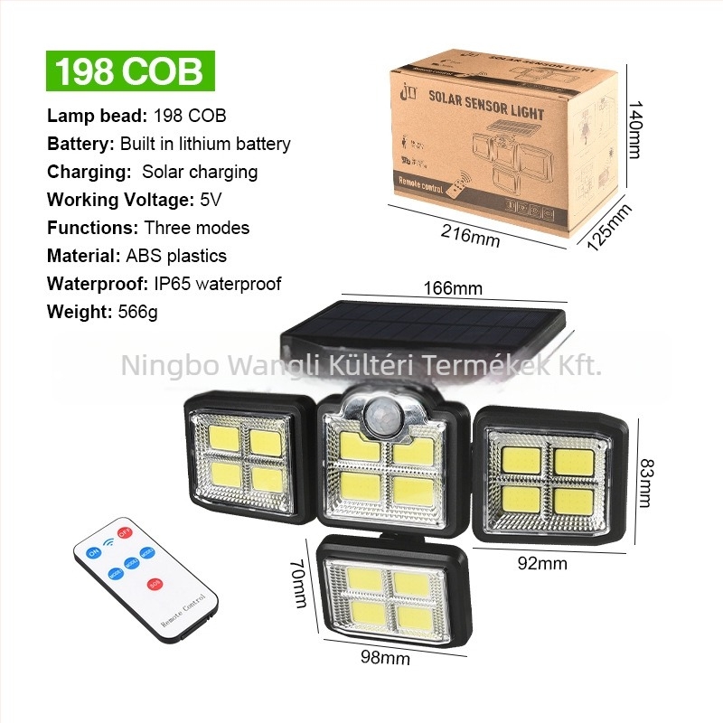 Moduláris napelemes fali lámpa távirányítóval, IP44 vízálló kültéri kert- és kerítés világítás, LED patch, 40W, 3,7V, 16–24 órás üzemidő