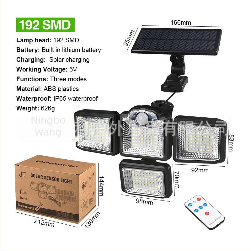 Moduláris napelemes fali lámpa távirányítóval, IP44 vízálló kültéri kert- és kerítés világítás, LED patch, 40W, 3,7V, 16–24 órás üzemidő