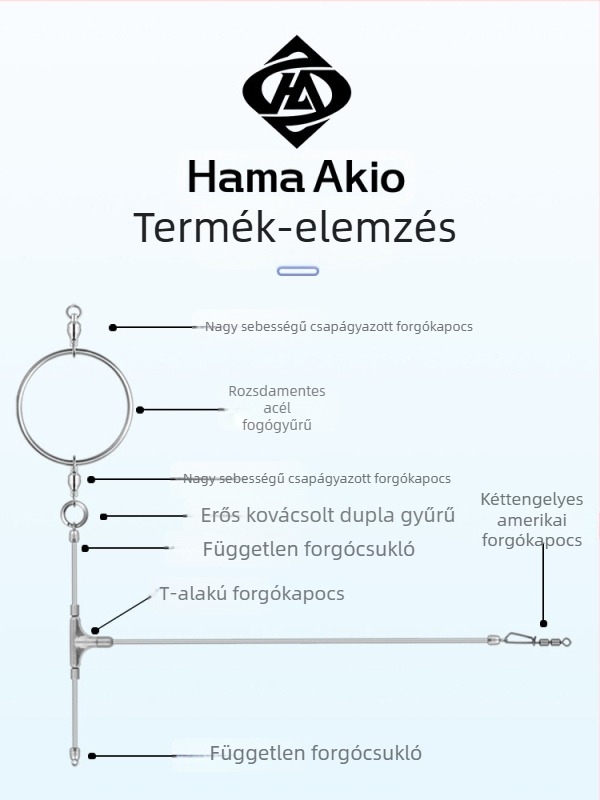 T-formájú rozsdamentes acél halász forgóval és gyűrűvel, piros szerelék