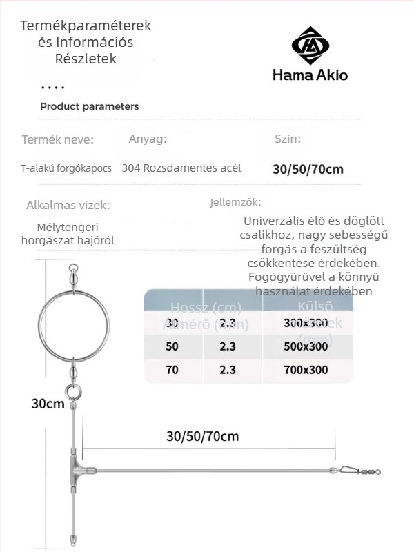 T-formájú rozsdamentes acél halász forgóval és gyűrűvel, piros szerelék