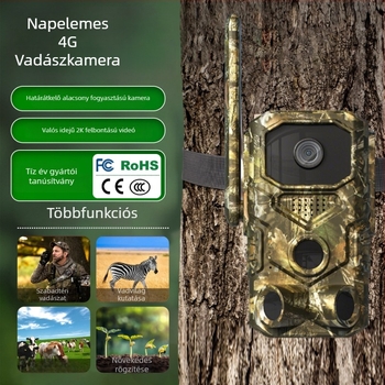 Vízálló vadkamera 4G éjjellátóval, vezeték nélküli napelemes energiaellátás, 4 mm objektív, 15 m IR távolság, -25°C-tól 60°C-ig működik