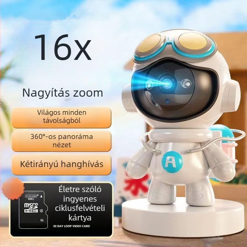 WiFi baba alakú beltéri megfigyelő kamera teljes színű éjjellátással és sírásriasztással — vízszintes forgás 355°, függőleges dőlésszög 90°, pan sebesség 355°/s, DC 5V, gimbal tartó