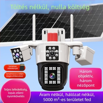 Napelemes kamera 360°-os lefedettséggel, okostelefonról távoli irányítással, offline működés, kültéri éjszakai látás, 1080p/5MP/3MP felbontás