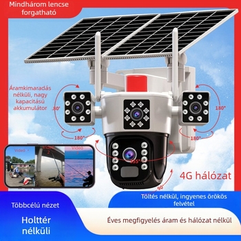 Napelemes kamera 360°-os lefedettséggel, okostelefonról távoli irányítással, offline működés, kültéri éjszakai látás, 1080p/5MP/3MP felbontás
