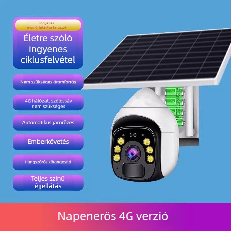 Napelemes kamera 360°-os lefedettséggel, okostelefonról távoli irányítással, offline működés, kültéri éjszakai látás, 1080p/5MP/3MP felbontás