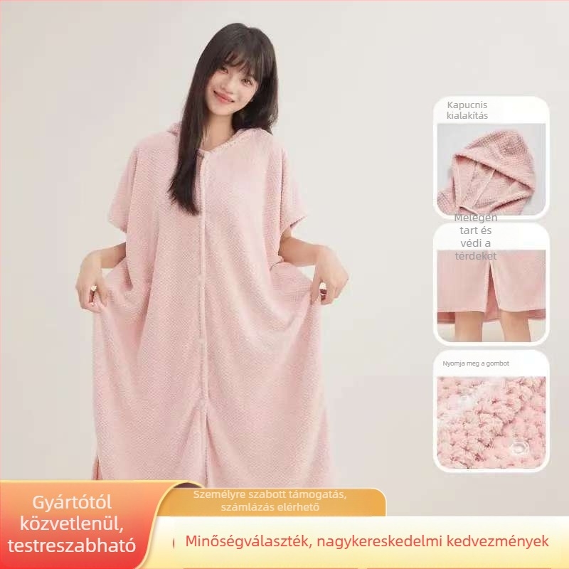 Női fürdőköpeny, korall plüss anyag, spandex keverék, 580 g