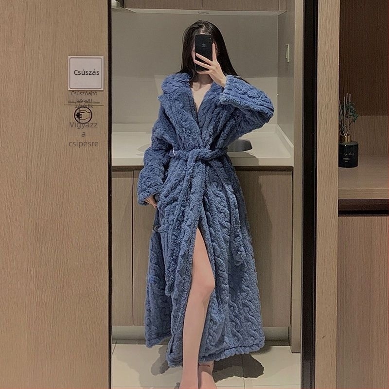 Női flaneles pizsama és köntös, béléssel, vastag, középhosszú