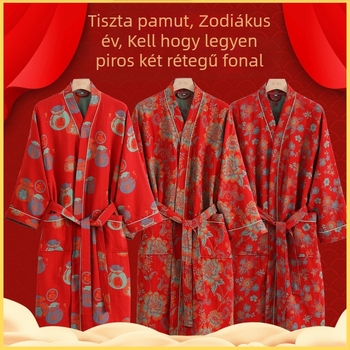 Párnak szóló 100% pamut géz fürdőköntös, kettős rétegű géz, uniszex, őszi viselet