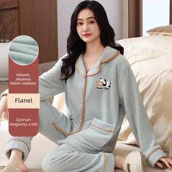 Női flanel pizsama szett kardigánnal, extra vastag, 95–100% poliészter