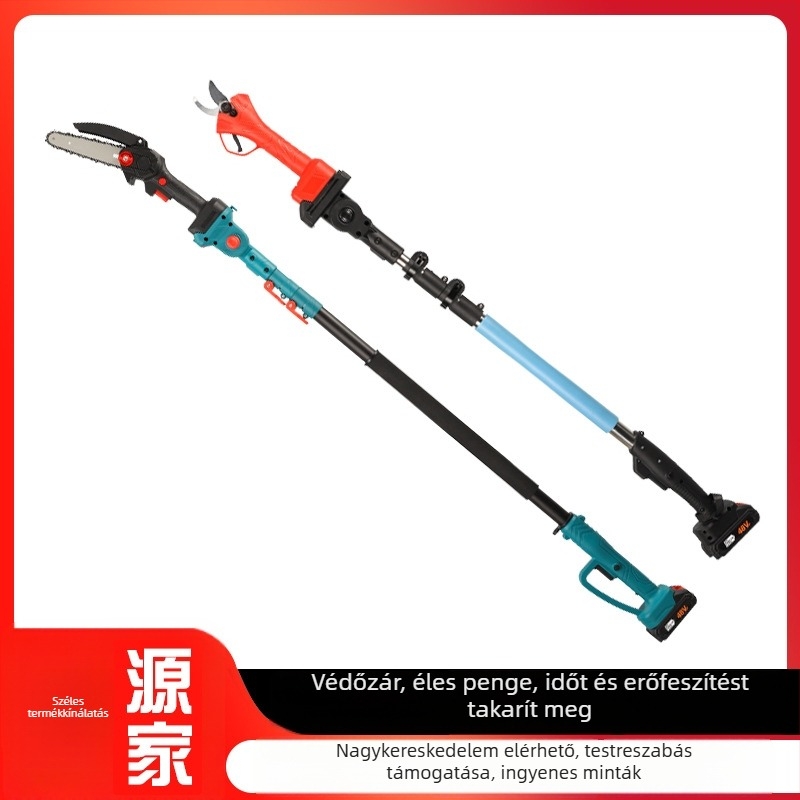 Kajis Elektromos ágvágó olló – teleszkópos hosszú eléréshez, újratölthető Li‑ion akkumulátor, 21V, alkalmas ágakhoz; feszültségtartomány: AC egyfázis és DC 50V-ig