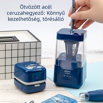 Deli 68910 Asztronautikai elektromos asztali irodai készlet asztali porszívóval, ceruzahegyezővel és elektromos radírral
