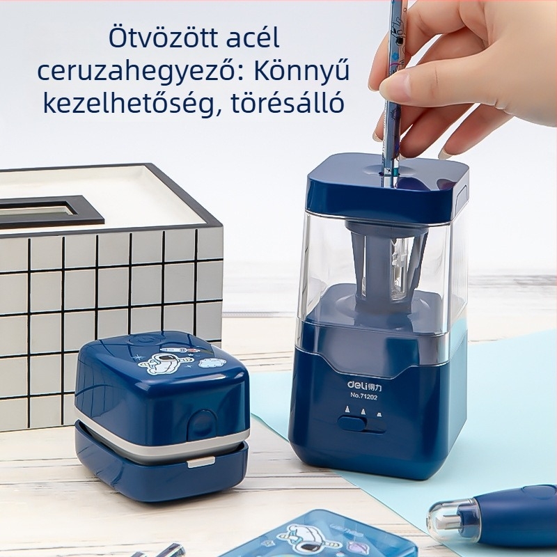 Deli 68910 Asztronautikai elektromos asztali irodai készlet asztali porszívóval, ceruzahegyezővel és elektromos radírral