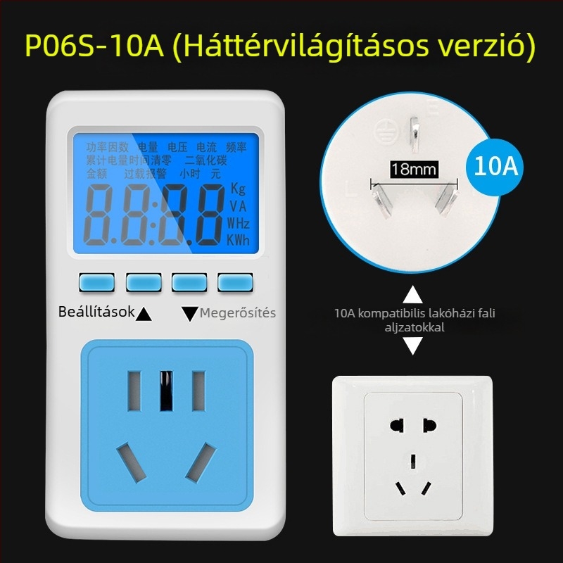 Teljesítménymérő aljzat digitális kijelzővel – Pucai P06S, pontosság szint 1