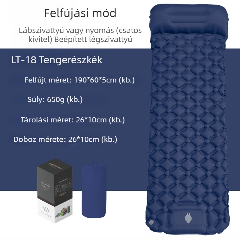 Diamant alakú TPU felfújható kemping matrac egy személyre, ultrakönnyű és kompakt, nylon TPU felülettel, méretek 190 × 60 × 5 cm, nedvességálló és csúszásmentes