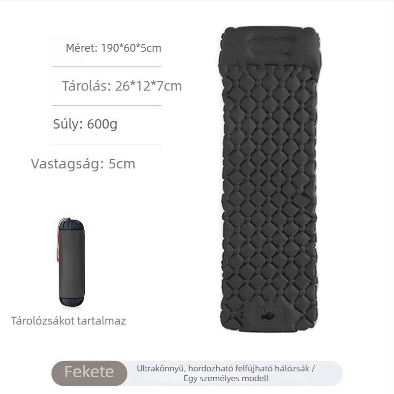 Diamant alakú TPU felfújható kemping matrac egy személyre, ultrakönnyű és kompakt, nylon TPU felülettel, méretek 190 × 60 × 5 cm, nedvességálló és csúszásmentes