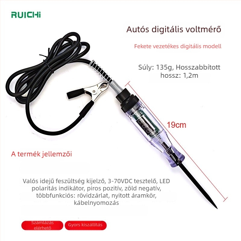 Ruichi autóáramkör vizsgáló toll, 3-70V tartomány, modell Al661185100703