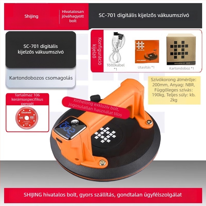 Elektromos vákuumos emelő, szívófej rozsdamentes acél felületekhez, 36V