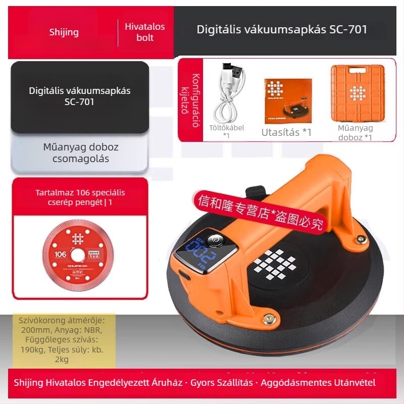 Elektromos vákuumos emelő, szívófej rozsdamentes acél felületekhez, 36V