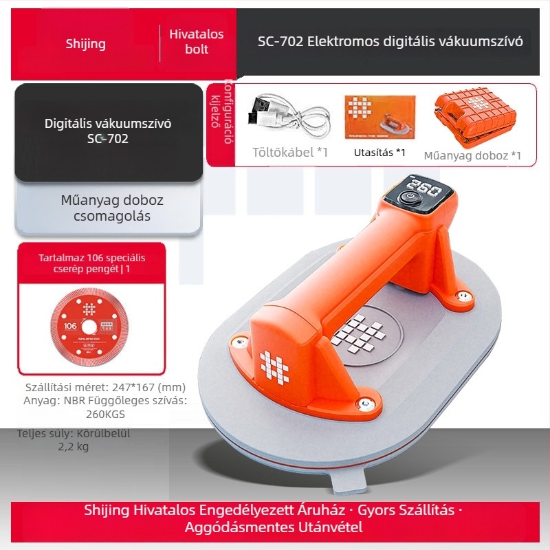 Elektromos vákuumos emelő, szívófej rozsdamentes acél felületekhez, 36V
