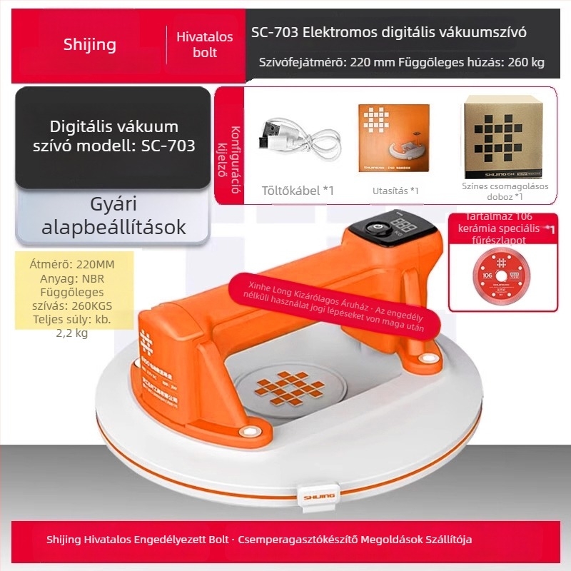 Elektromos vákuumos emelő, szívófej rozsdamentes acél felületekhez, 36V