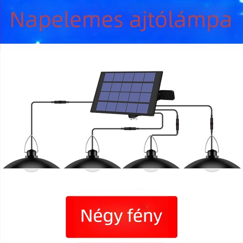 Napelemes kültéri LED függőlámpa, IP65 vízálló, energiatakarékos, fényérzékelő, 1–4 világítótest